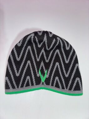 Men's Black & Gray Zigzag Knit Beanie with Bright Green Accent